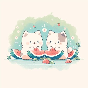 Cute twin cat with watermelon 931878 36126