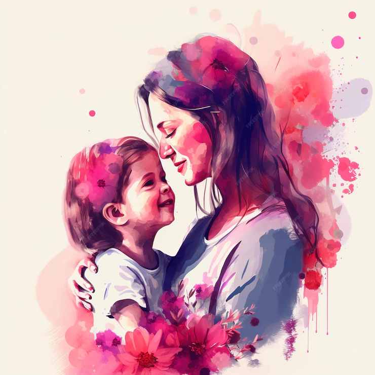 Illustration mother holding baby son arms happy mothers day greeting card generative ai 837518